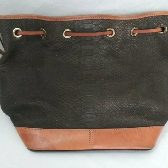 Dooney and Bourke Kendall Brown Python  Leather Drawstring Shoulder Bag - Picture 10 of 12